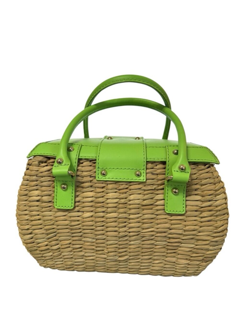 KATE SPADE Large Rattan Basket Handbag Designer Handbag Green Handle and Lid - Picture 4 of 9